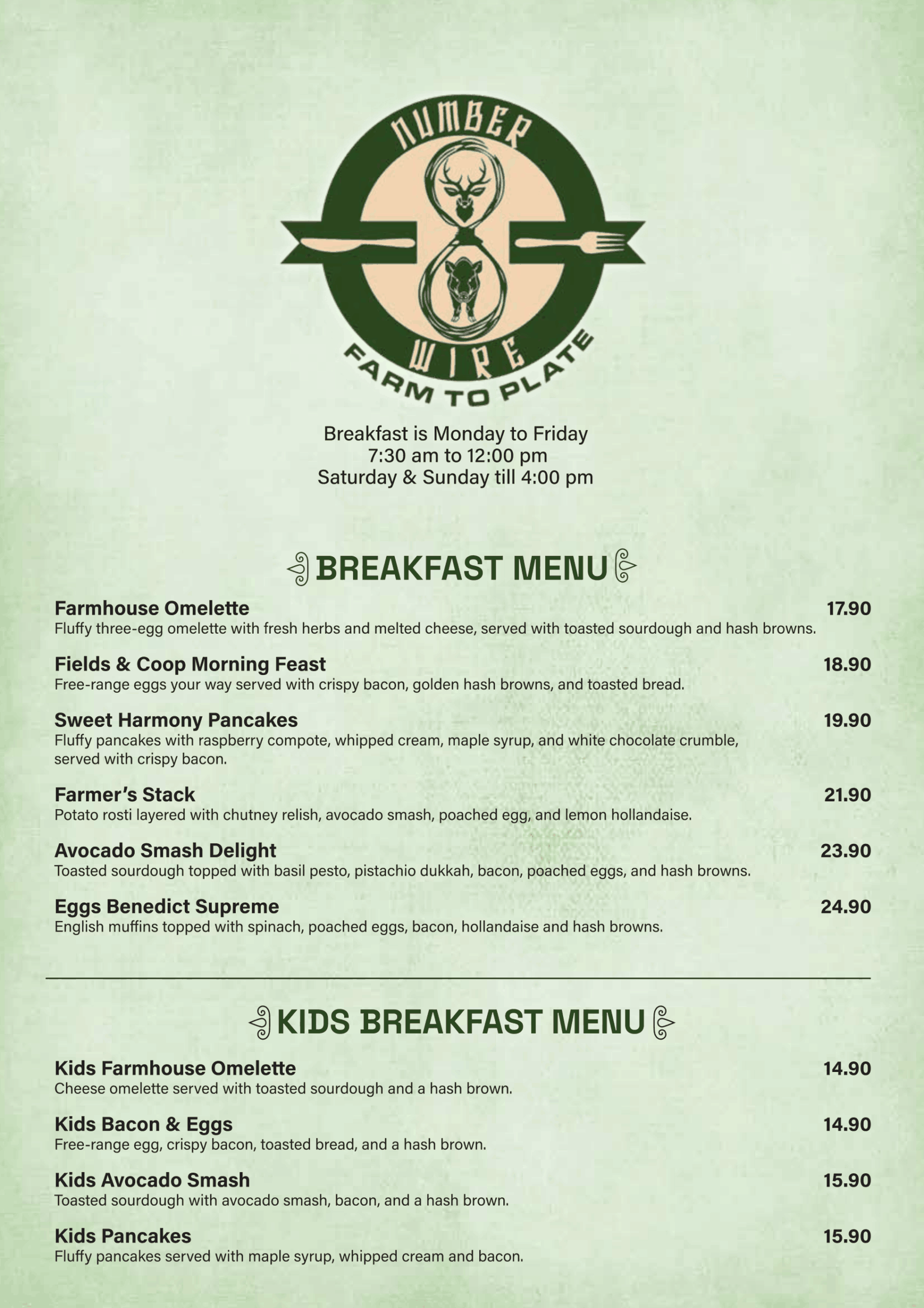 Number 8 Wire Breakfast Menu 1
