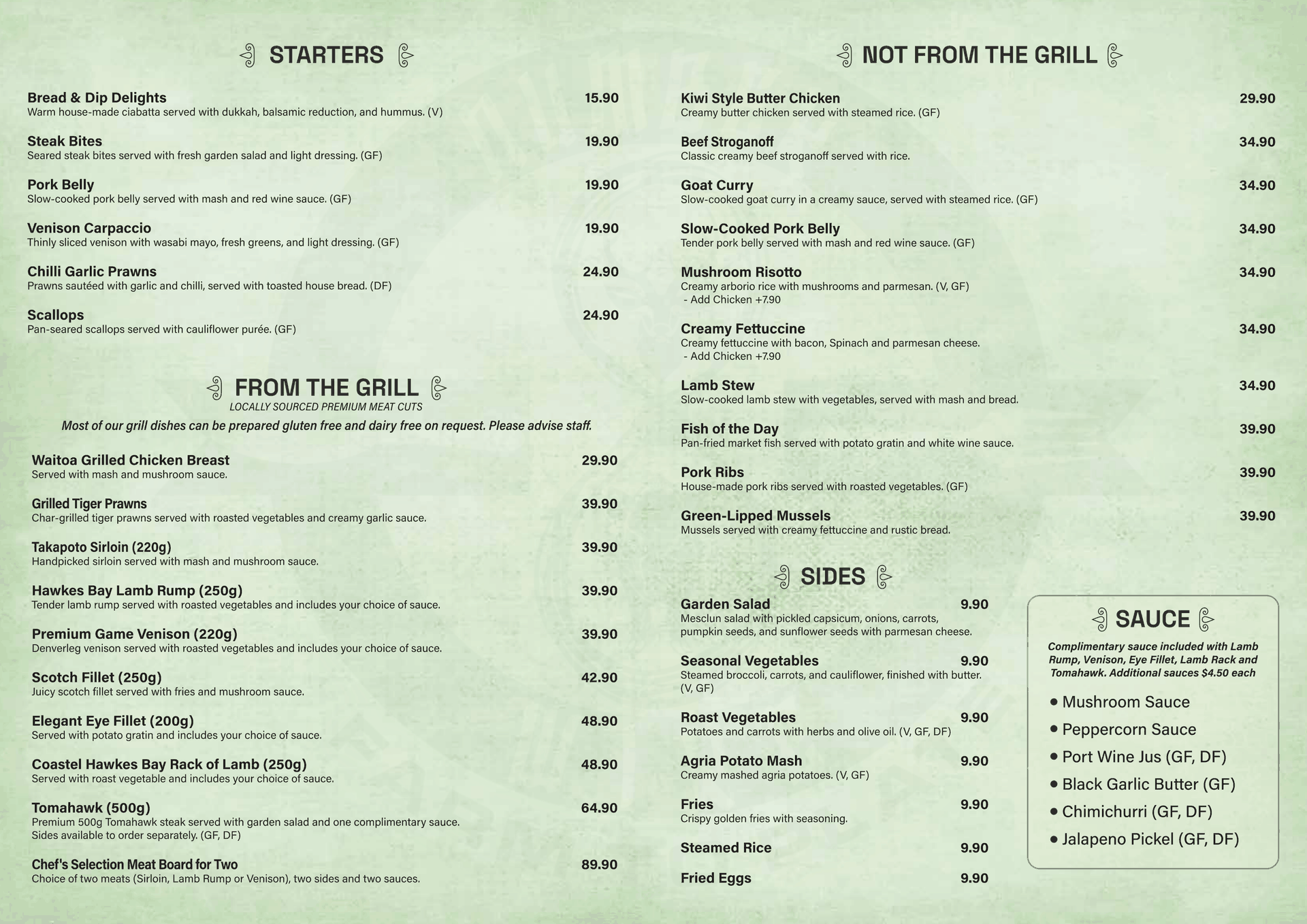 Number 8 Wire Dinner Menu 1