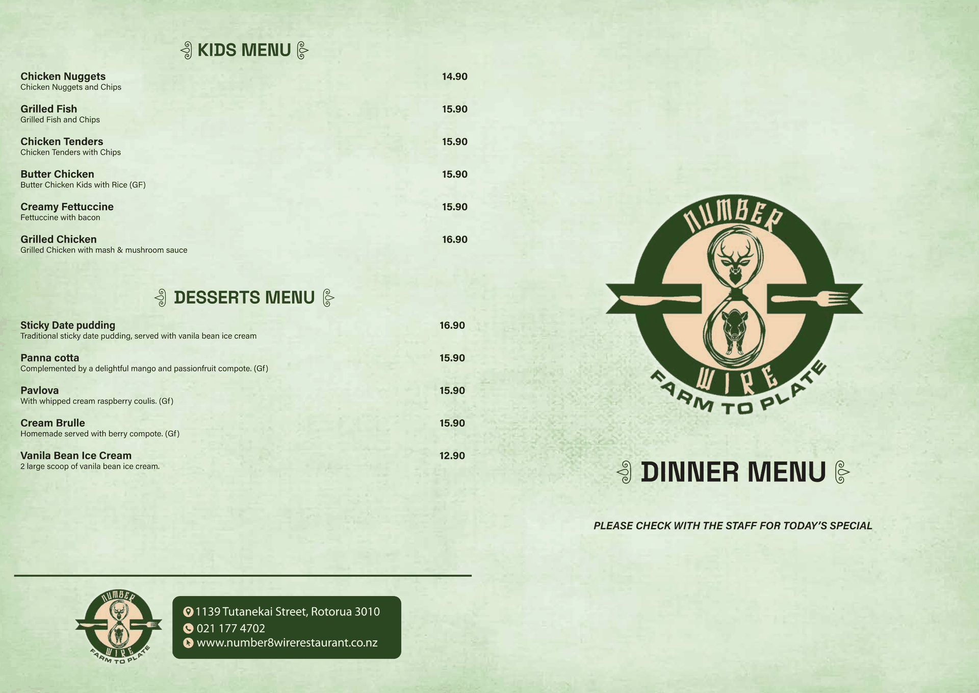 Number 8 Wire Dinner Menu 2