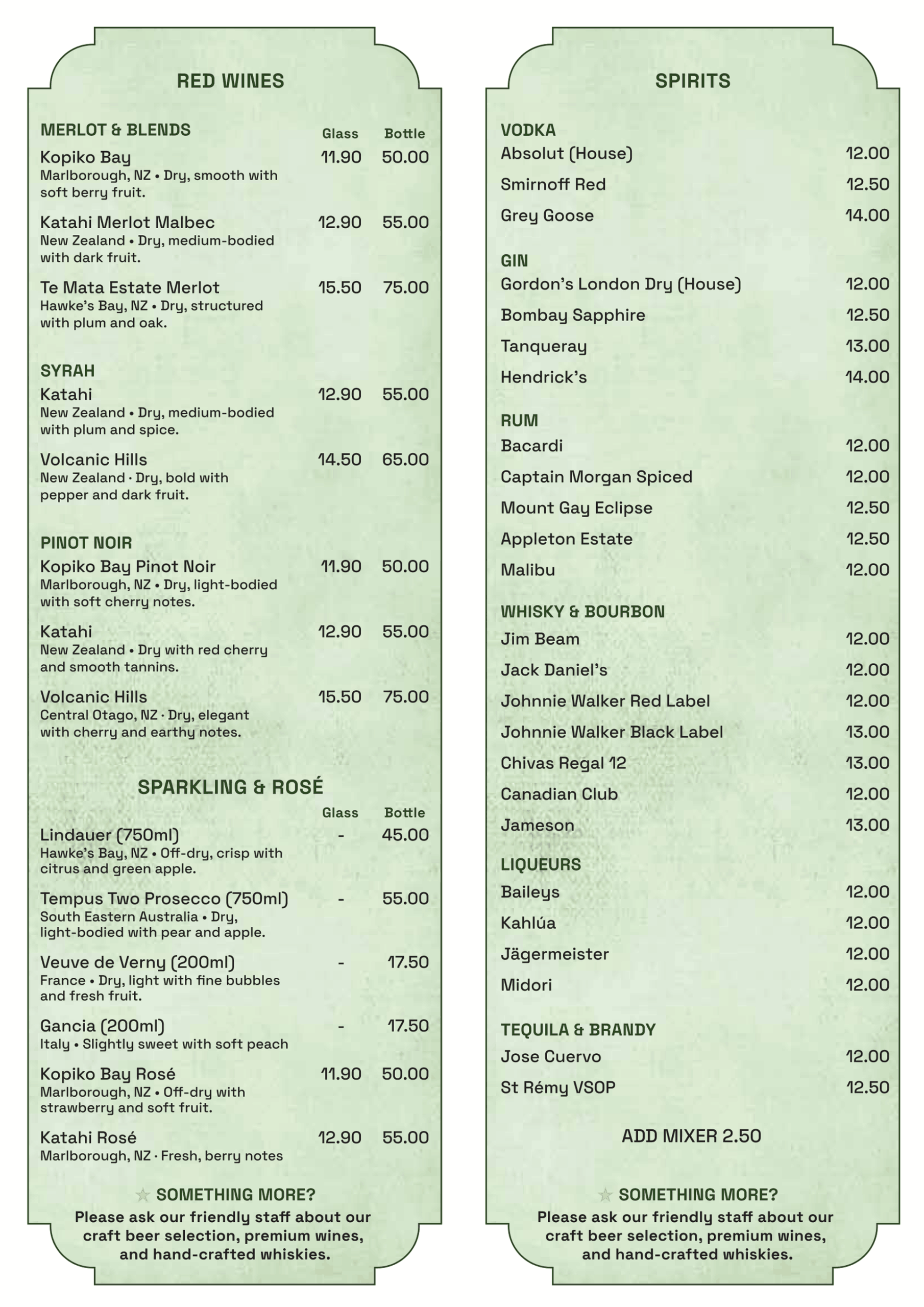 Number 8 Wire Drinks Menu 2